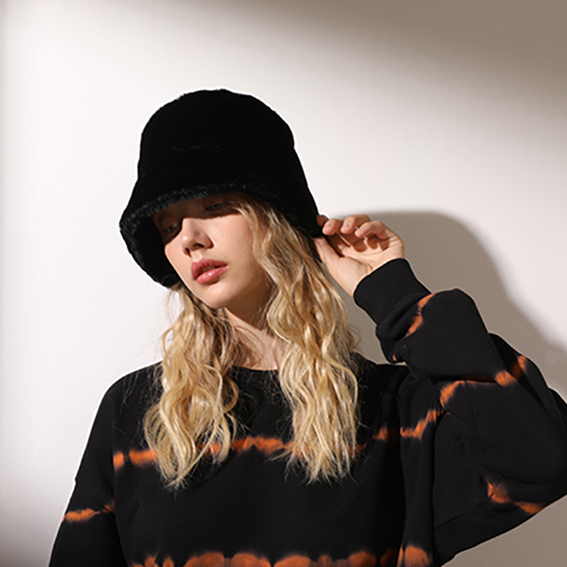 Fashion All-match Solid Color Thick Plush Warm Bucket Hat