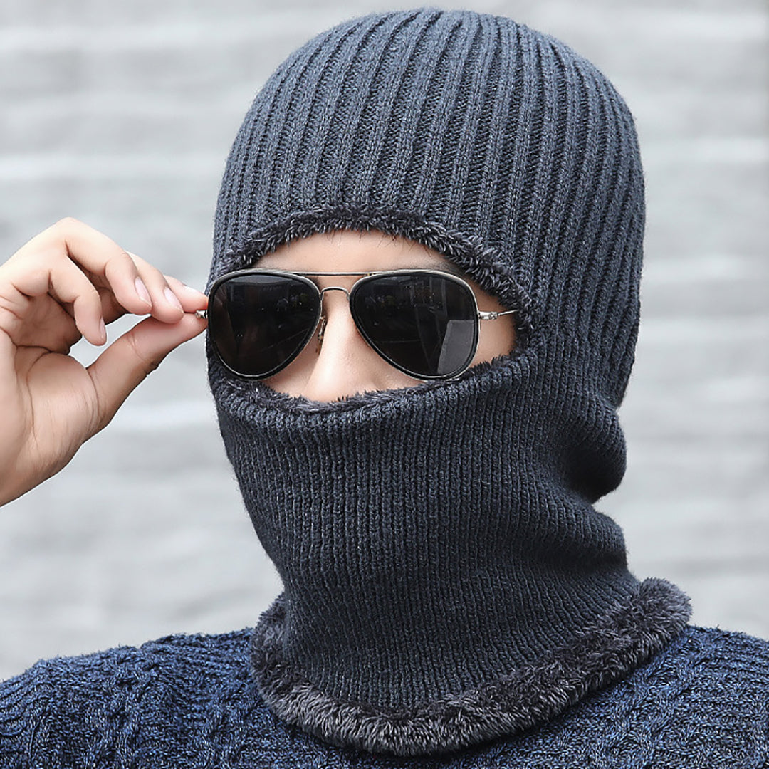 Men Warm Ear-protection Knitted Hat & Scarf 2 in 1