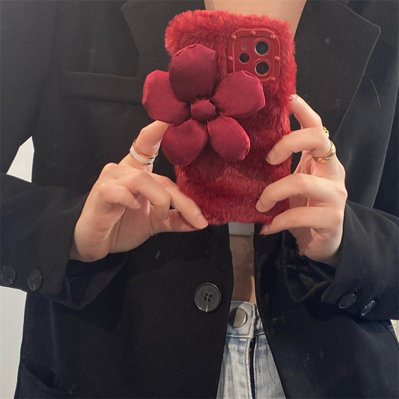 Cute Flower Plush Phone Case For iphone
