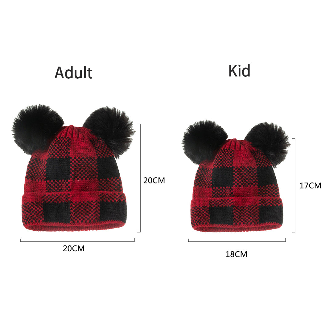 2PCS Warm Parent-child Double Hairball Knitted Hat