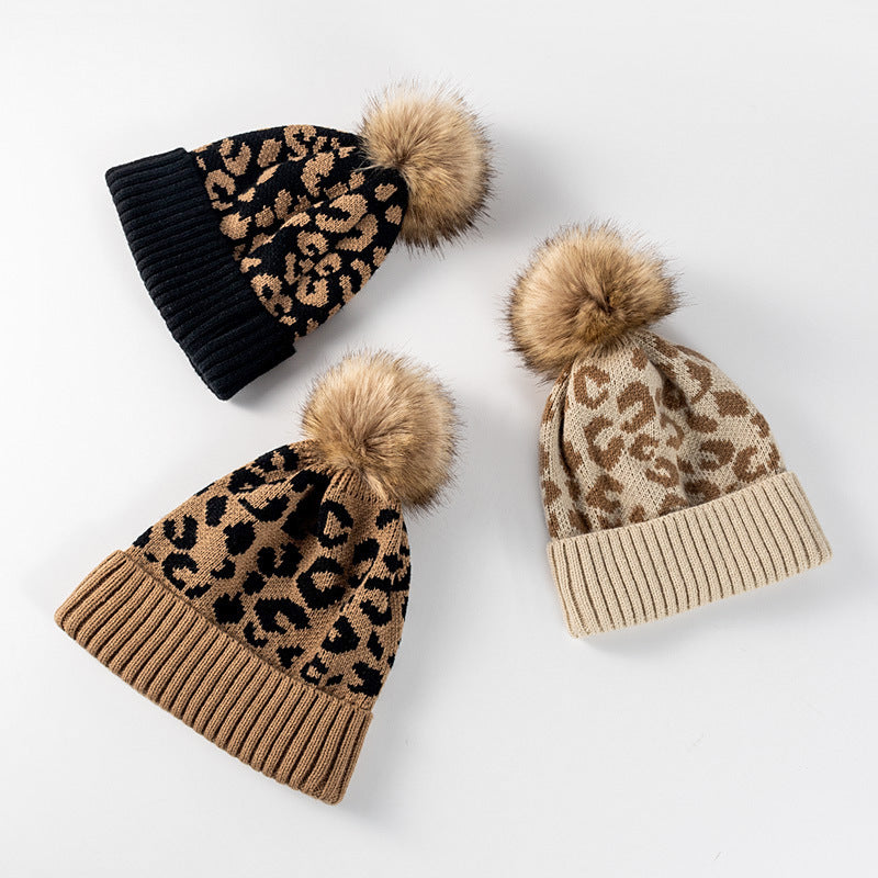 Winter Fashion Leopard Print Outdoor Warm Thick Woolen Hat