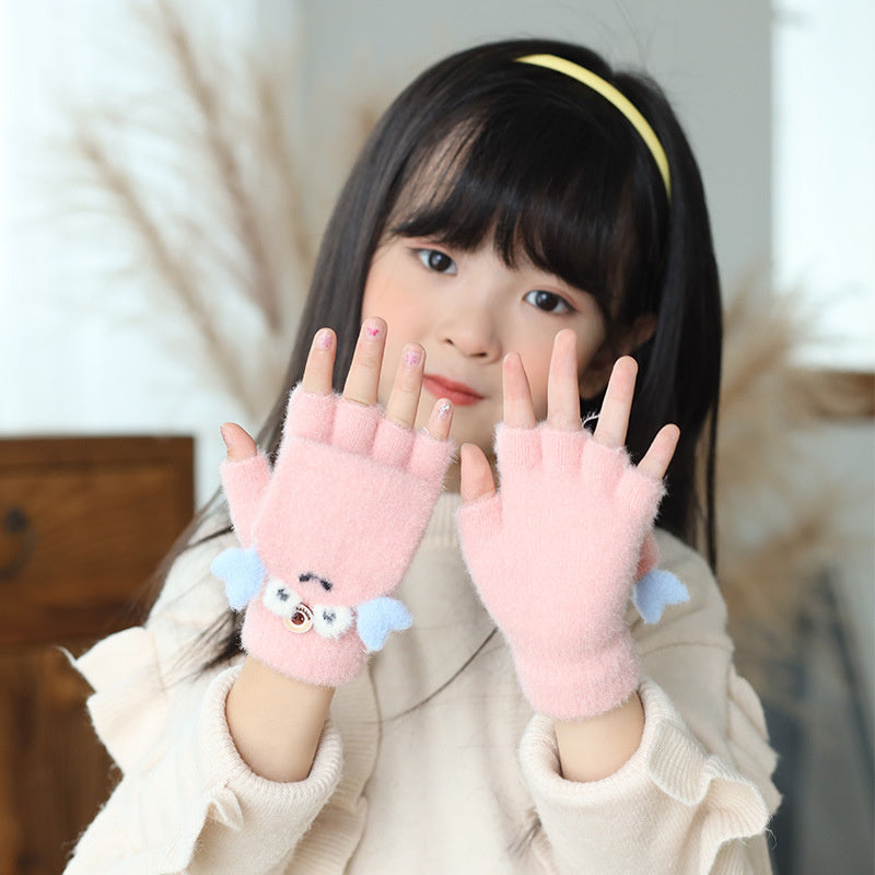 Children's Cold-Resistant Flip Knit Wool Gloves