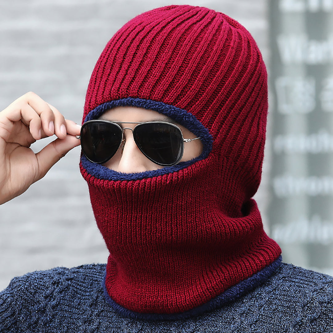 Men Warm Ear-protection Knitted Hat & Scarf 2 in 1