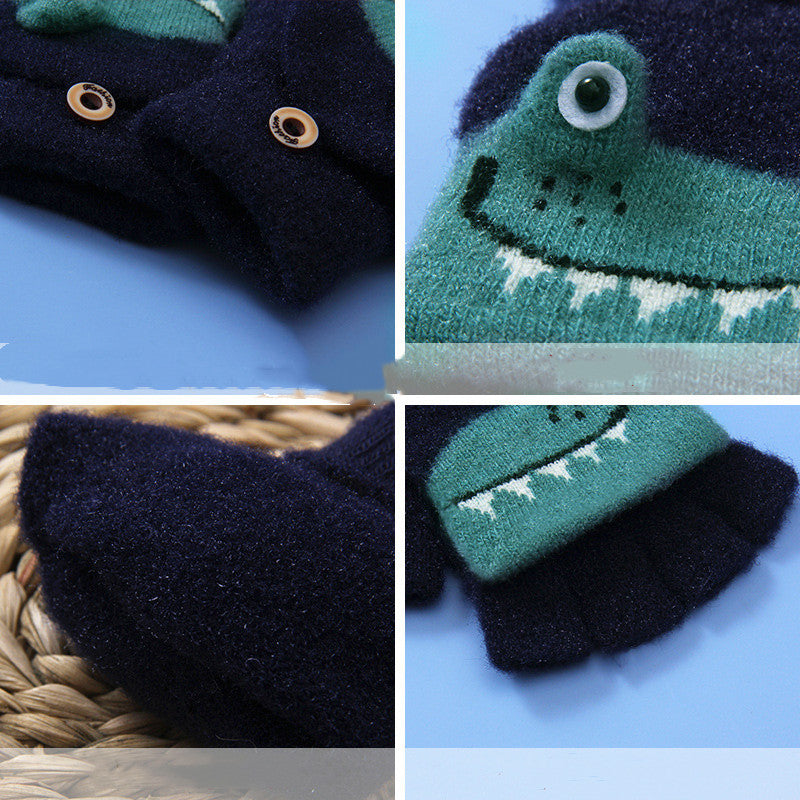 Cute Cartoon Knitted Yarn Fingerless Children's Gloves