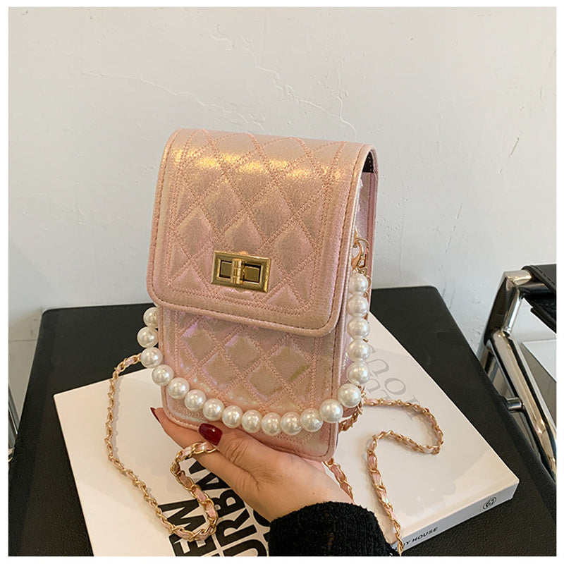 Fashion Pearl Chain Shiny Gradient Mini Shoulder Bag