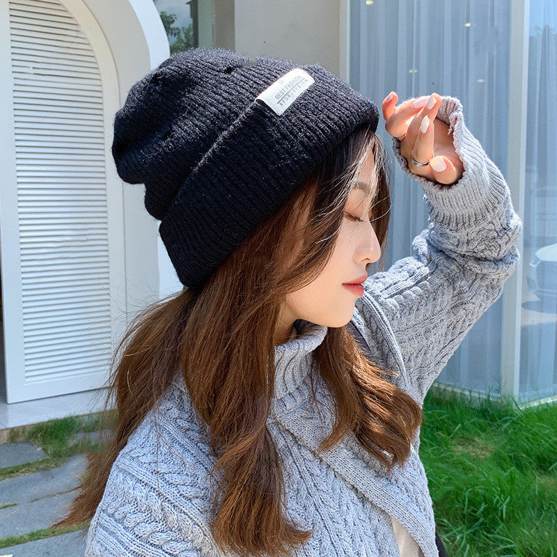 Versatile warm knit hole hat