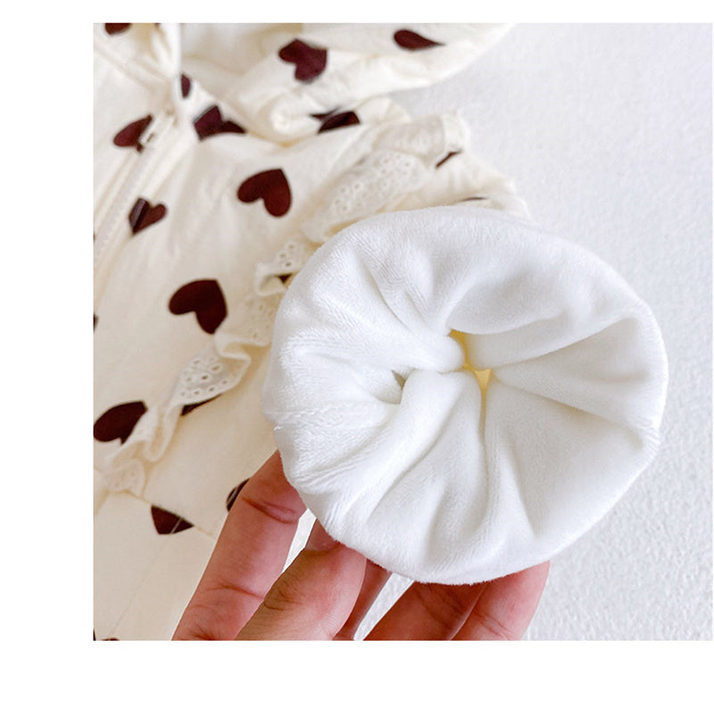 Baby Girl Long Sleeve Warm Thick Lace Hooded Onesie Clothing in Winter