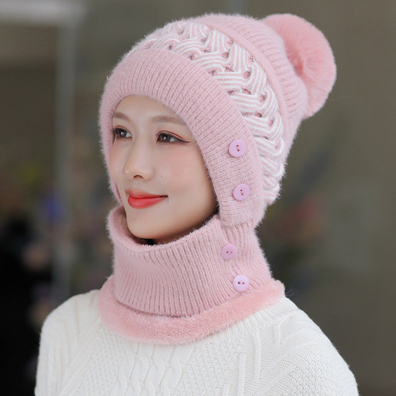 Plus Velvet Bib One-piece Hat