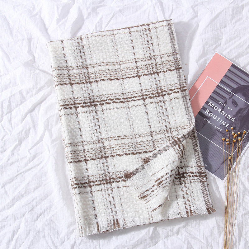 Plaid extended warm scarf imitated cashmere shawl