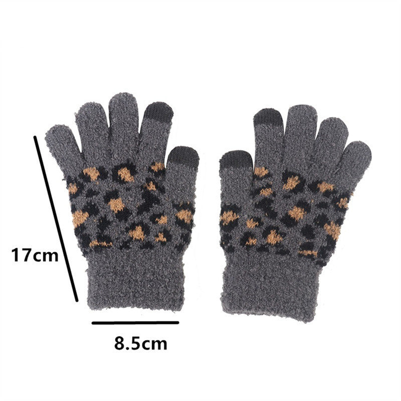 Children's Leopard Print Knitted Hat Scarf Gloves Warm Set