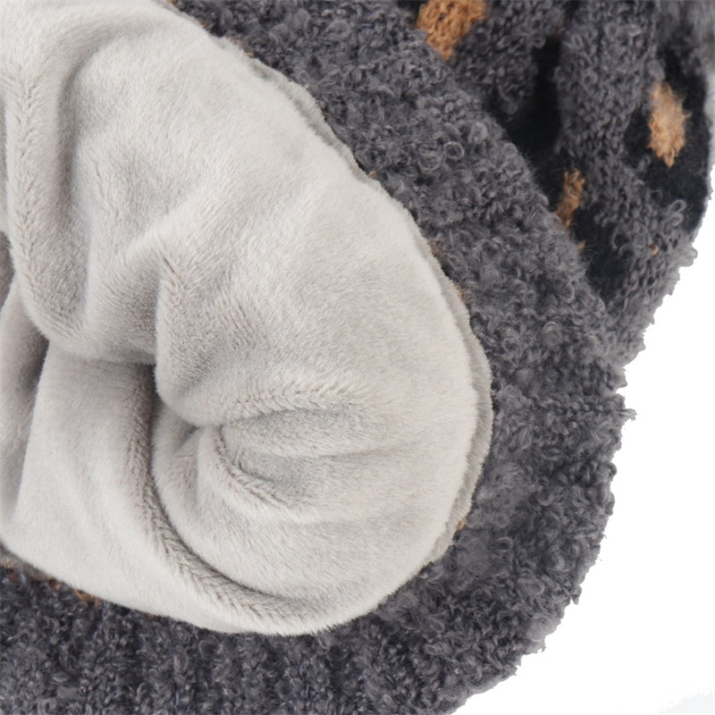 Children's Leopard Print Knitted Hat Scarf Gloves Warm Set