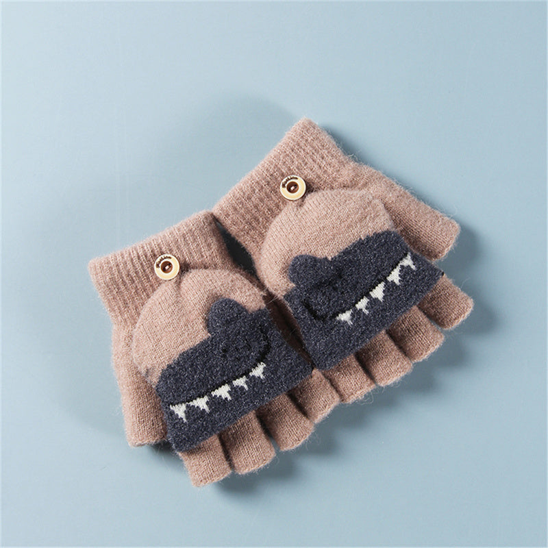 Cute Cartoon Knitted Yarn Fingerless Children's Gloves