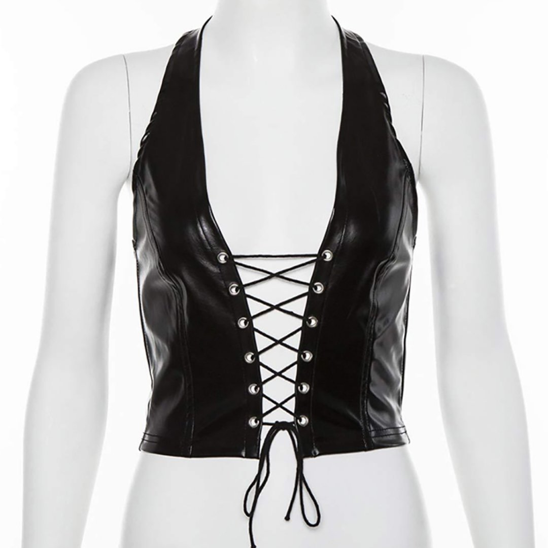 Sexy Deep V  Leather Vest