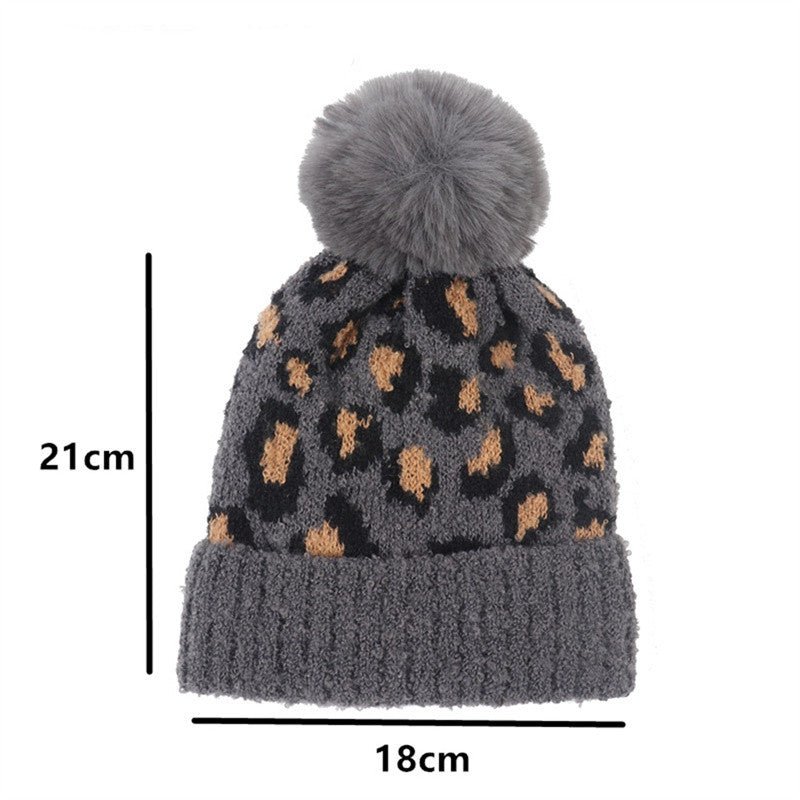 Children's Leopard Print Knitted Hat Scarf Gloves Warm Set