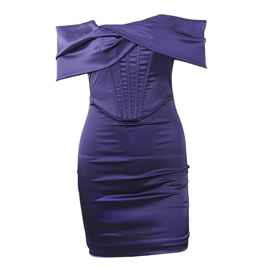 Women Sexy Tight Blue Off Shoulder Dress