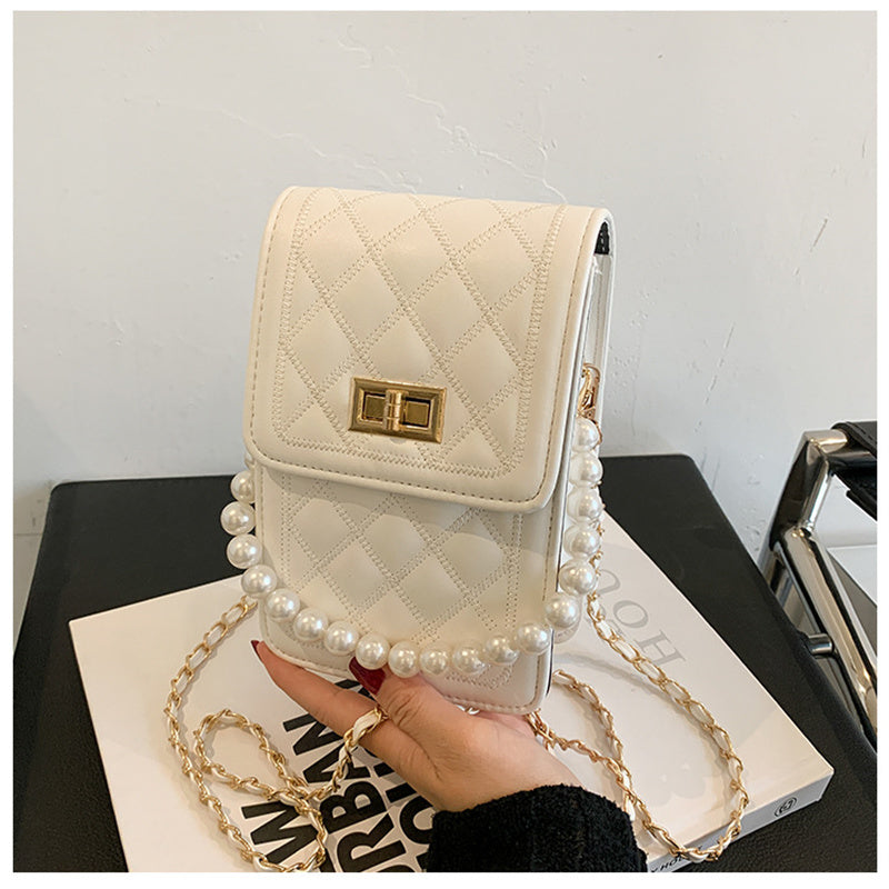 Fashion Pearl Chain Shiny Gradient Mini Shoulder Bag