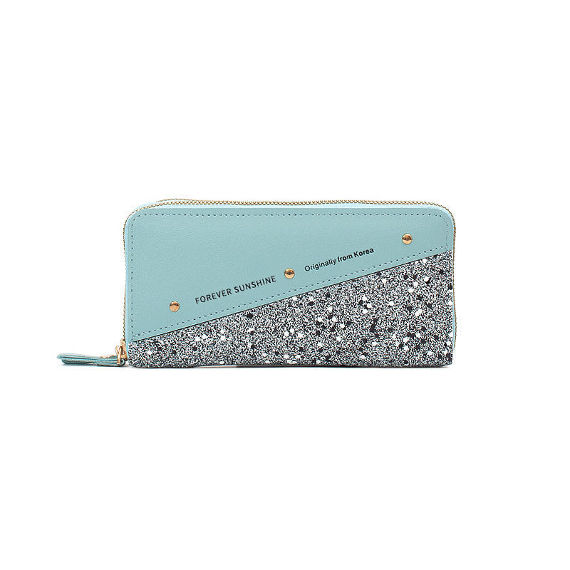 Fashion Double Zipper Sequins Soft Leather Wallet