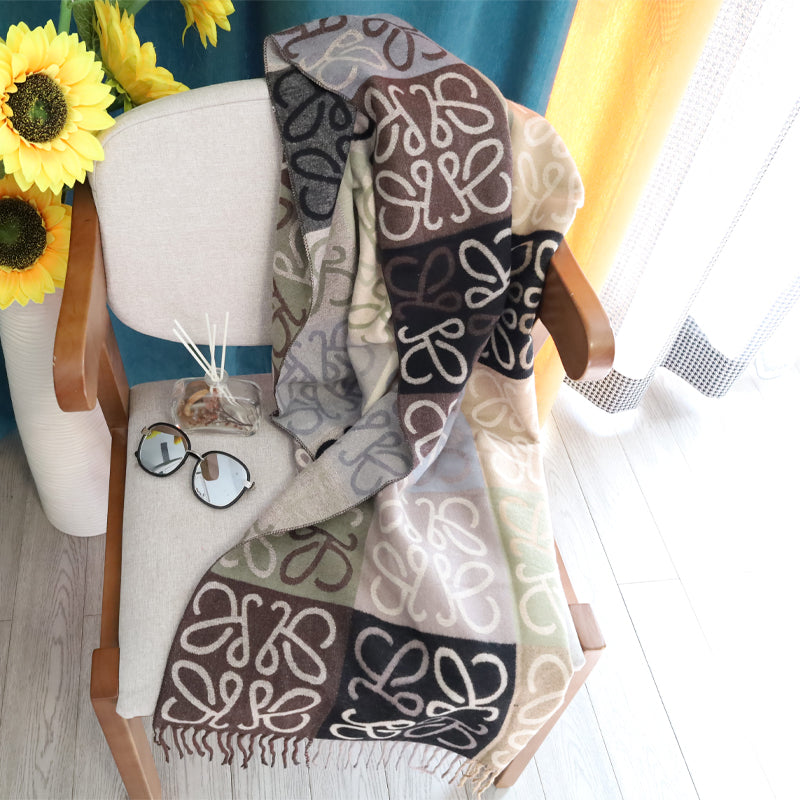 Women Check Color-block Tassel Warm Scarf