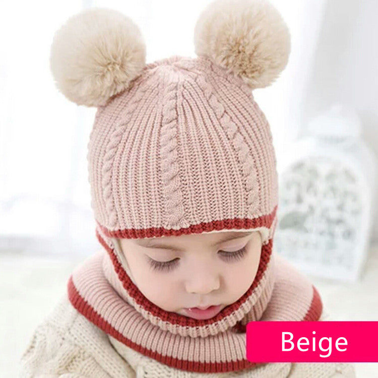 Cute Protective Face Neck Knit Warm Plush Winter Hat For Childen