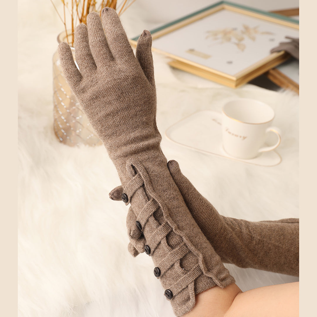 Stylish Solid Color Knitted Warm Long Gloves Support Touch Screen