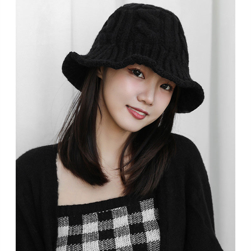 Winter small eaves coarse hemp yarn cap increase fisherman basin cap show face small bucket cap