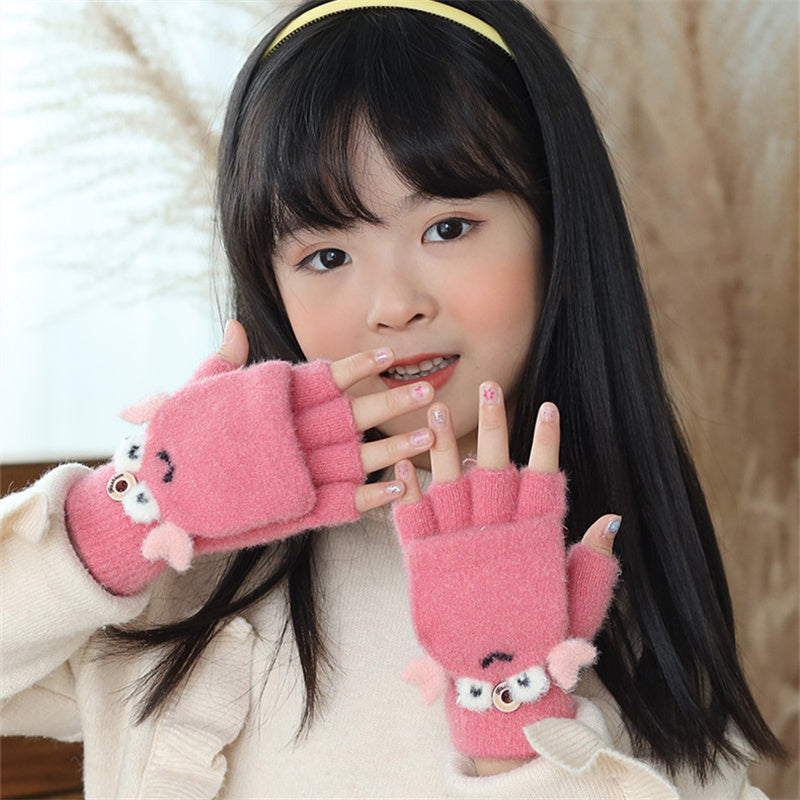 Children's Cold-Resistant Flip Knit Wool Gloves