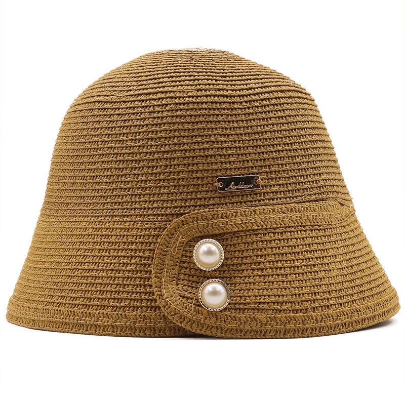 Spring And Summer Temperament Pearl Sunshade Bucket Hat