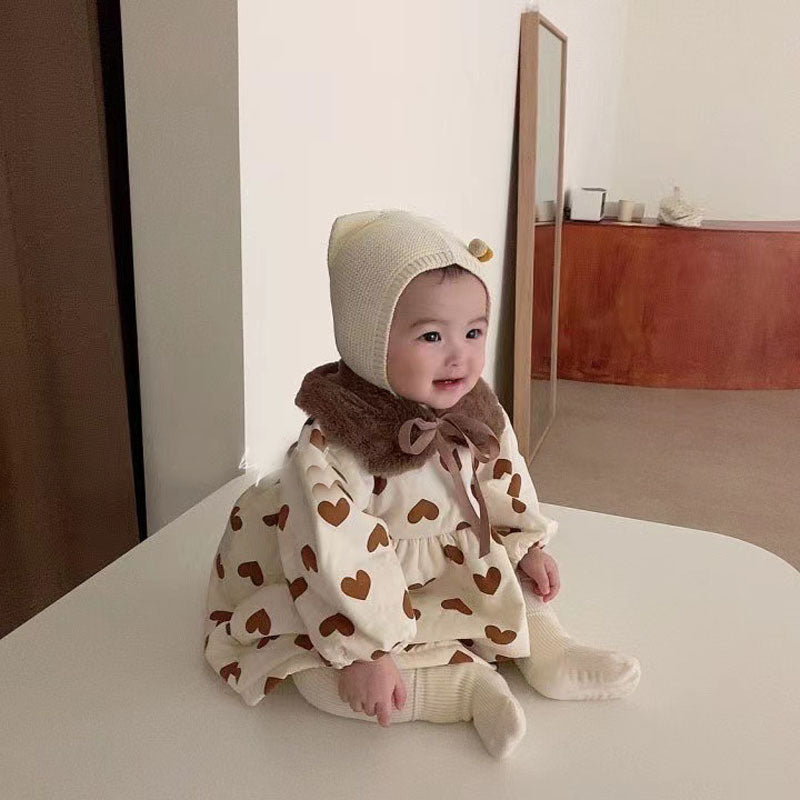 Baby Girl Long Sleeve Warm Thick Lace Hooded Onesie Clothing in Winter