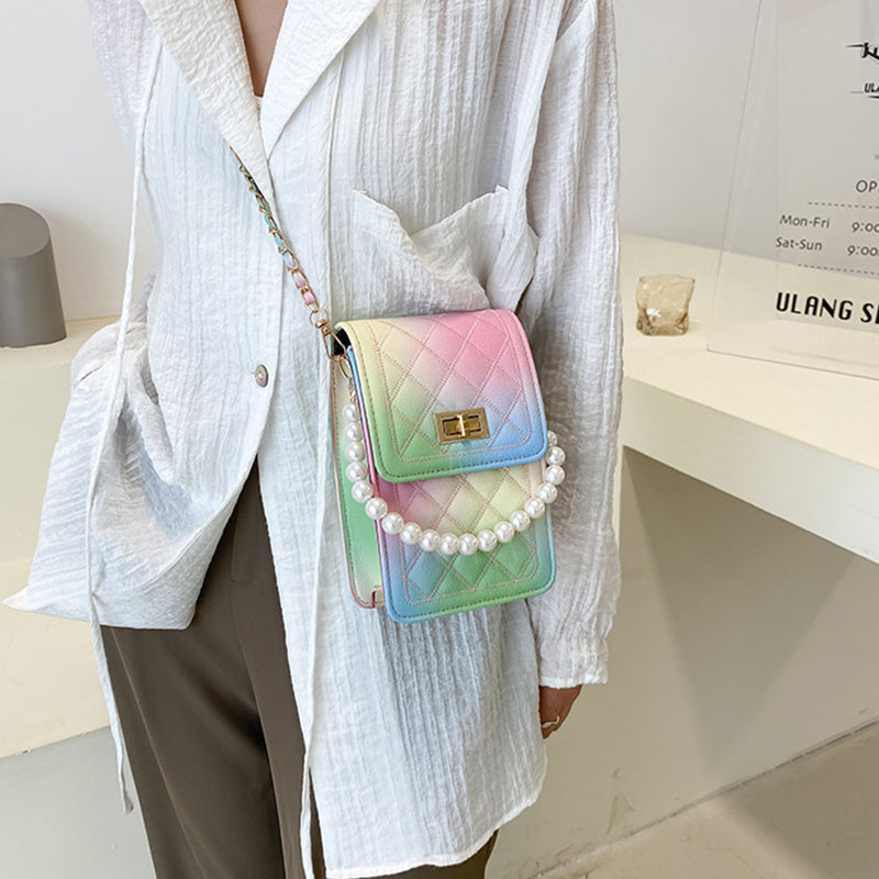 Fashion Pearl Chain Shiny Gradient Mini Shoulder Bag