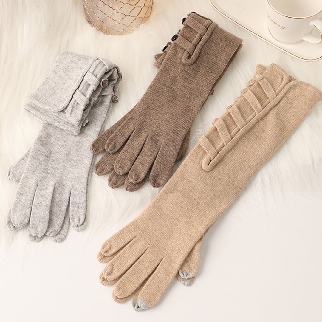 Stylish Solid Color Knitted Warm Long Gloves Support Touch Screen