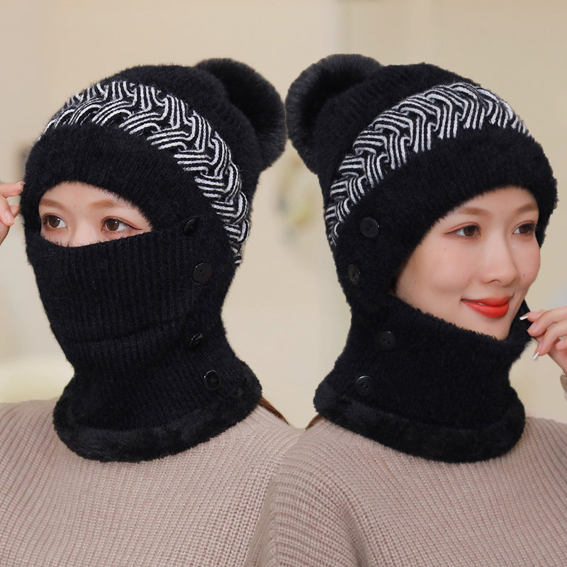 Plus Velvet Bib One-piece Hat