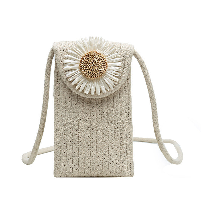 Vintage Woven Sunflower Shoulder Bag