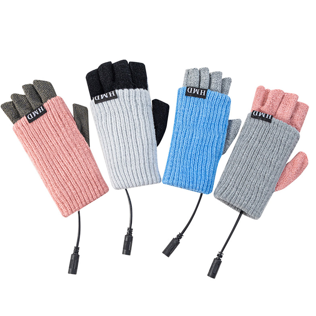 Winter USB Charging Half-Finger Knitted Gloves