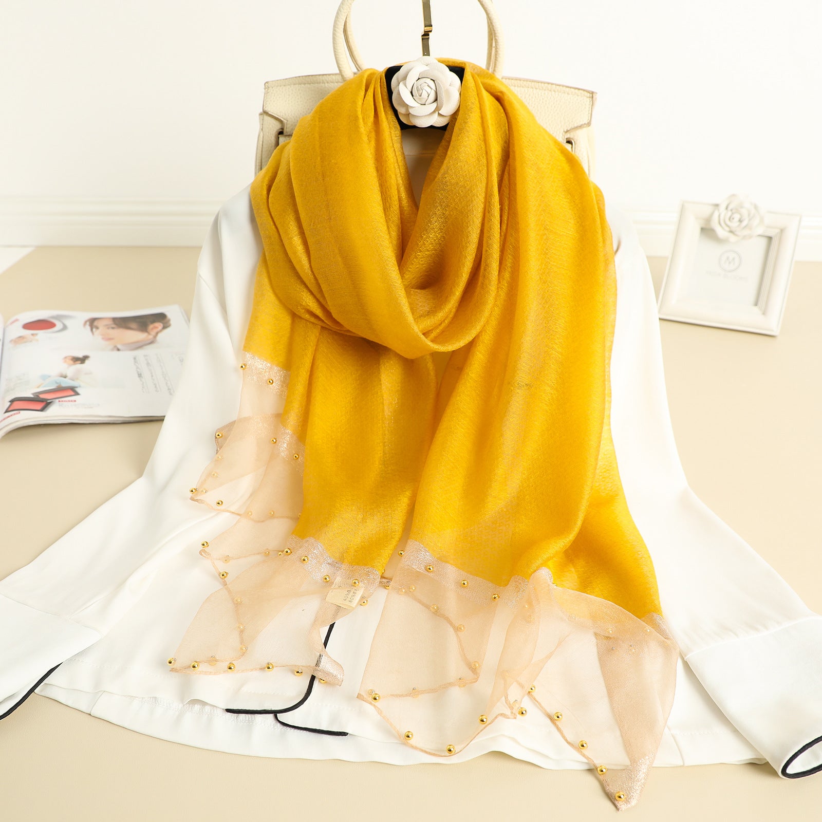 Beaded Pure Color Scarf