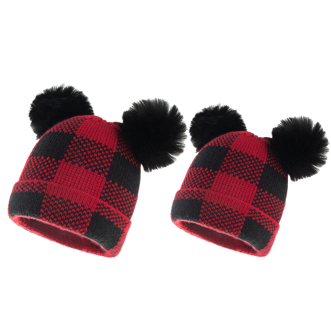 2PCS Warm Parent-child Double Hairball Knitted Hat