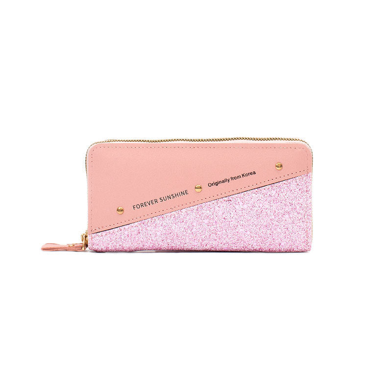 Fashion Double Zipper Sequins Soft Leather Wallet
