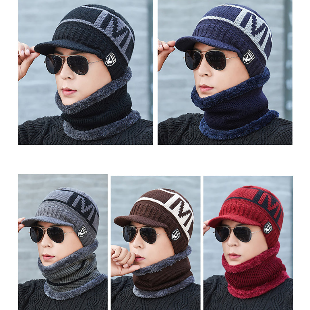 Men's Fashion Knitted Hat Two-Piece Suit With Scarf