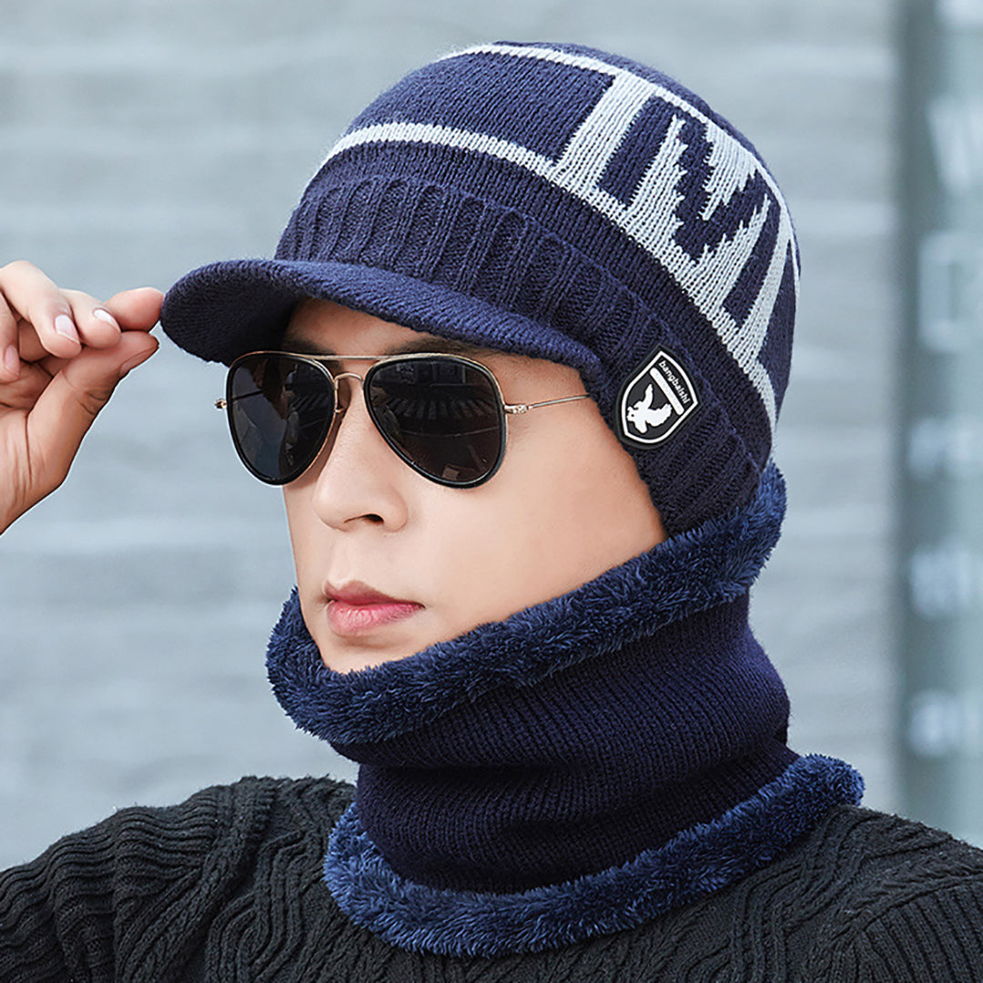 Men's Fashion Knitted Hat Two-Piece Suit With Scarf