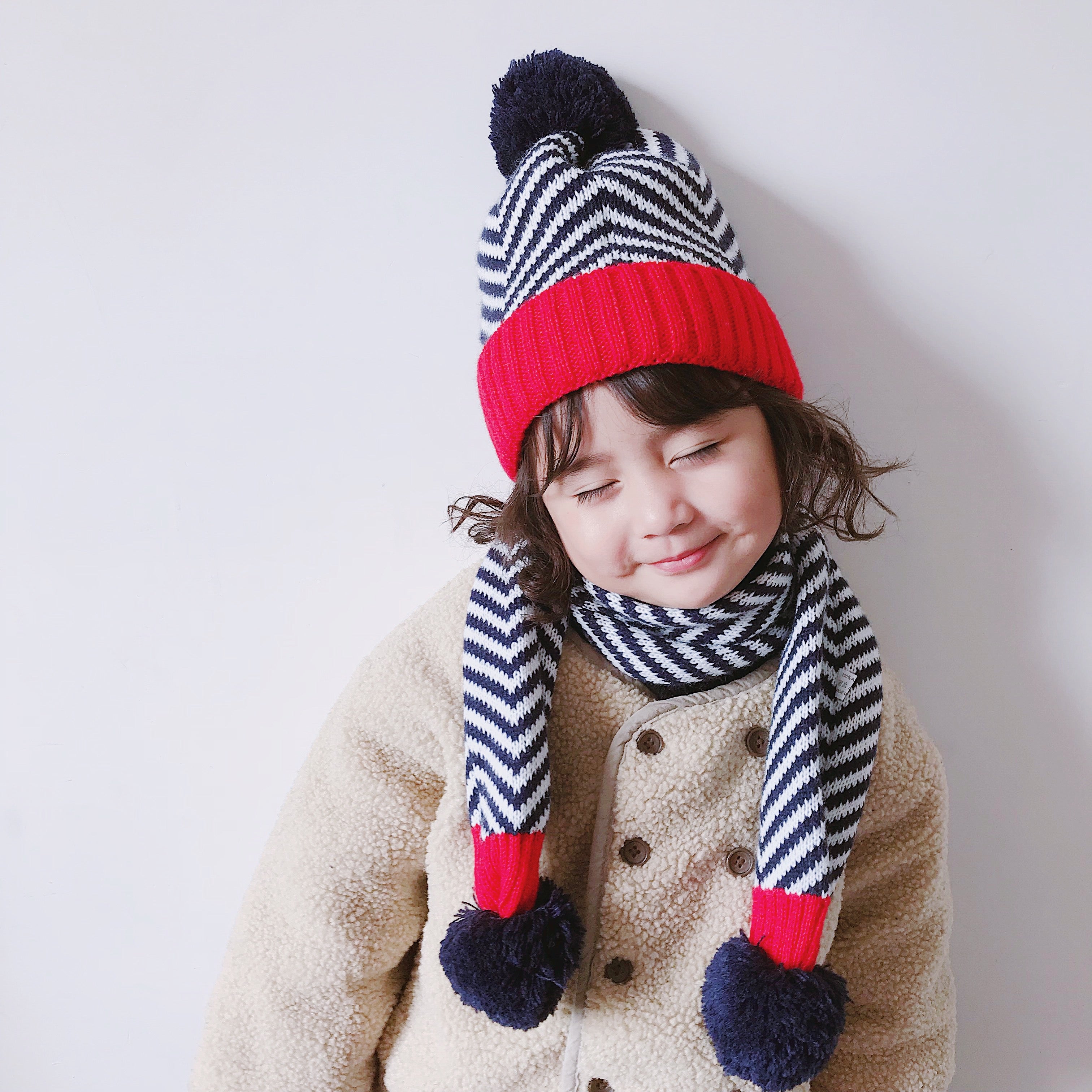 Two-piece Children's Striped Warm Scarf And Hat