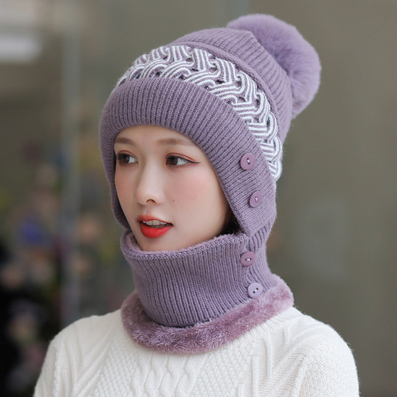 Plus Velvet Bib One-piece Hat
