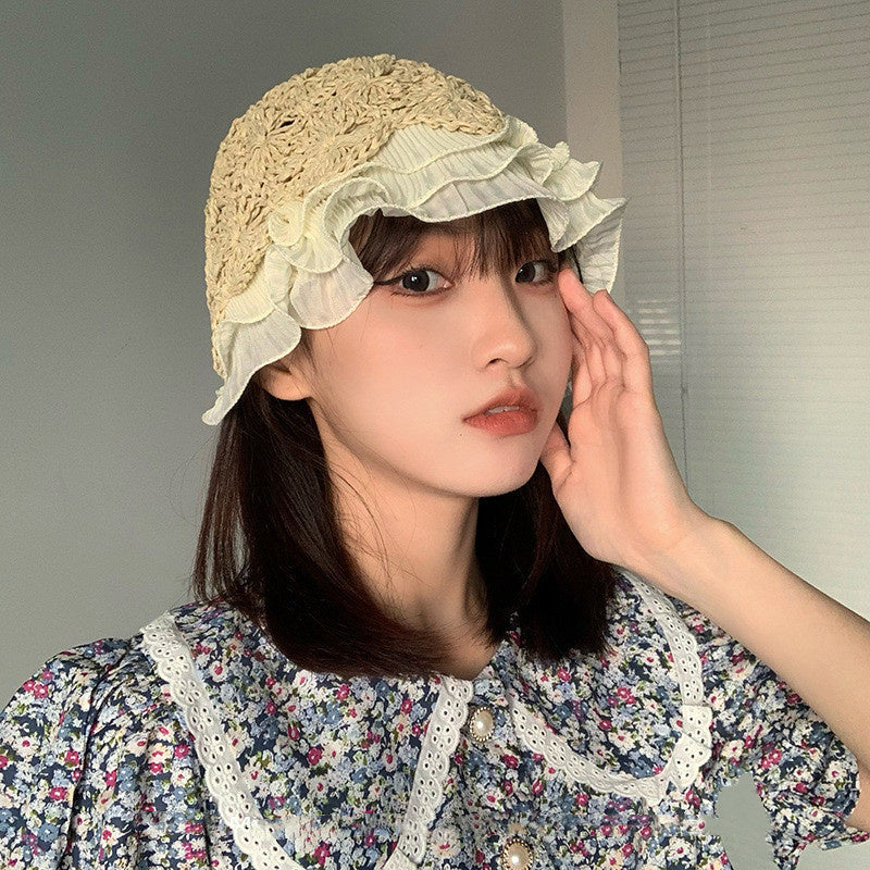 Woven Hollow Pleated Lace  Pot Hat