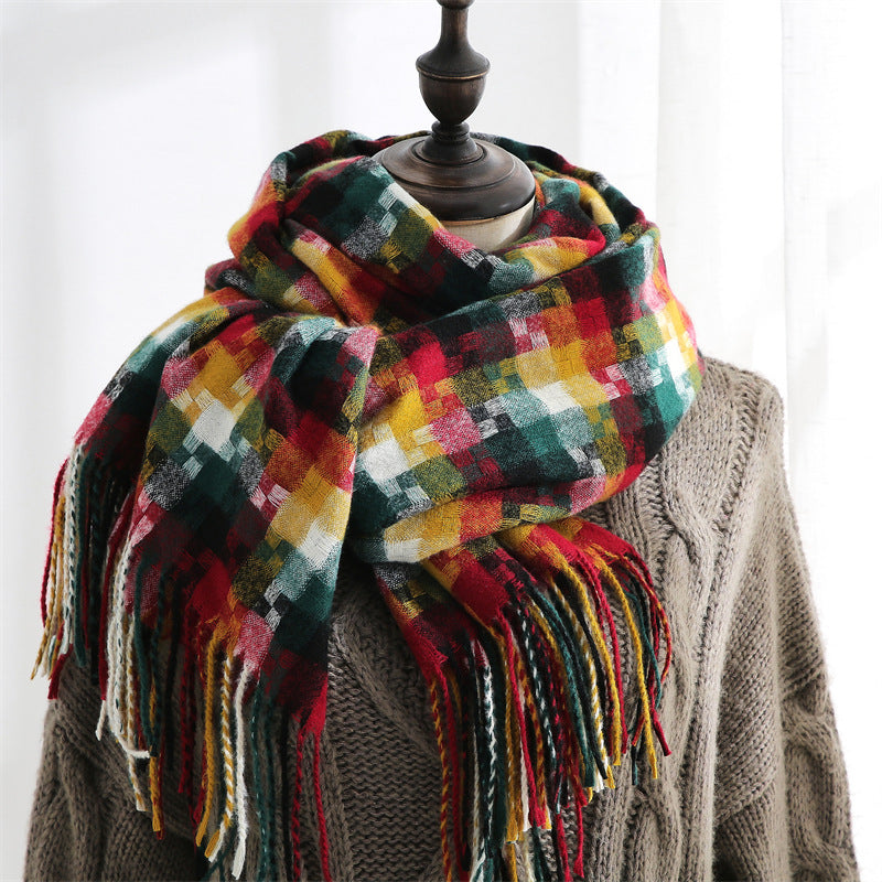 Fringed Mosaic Mid-Length Scarf