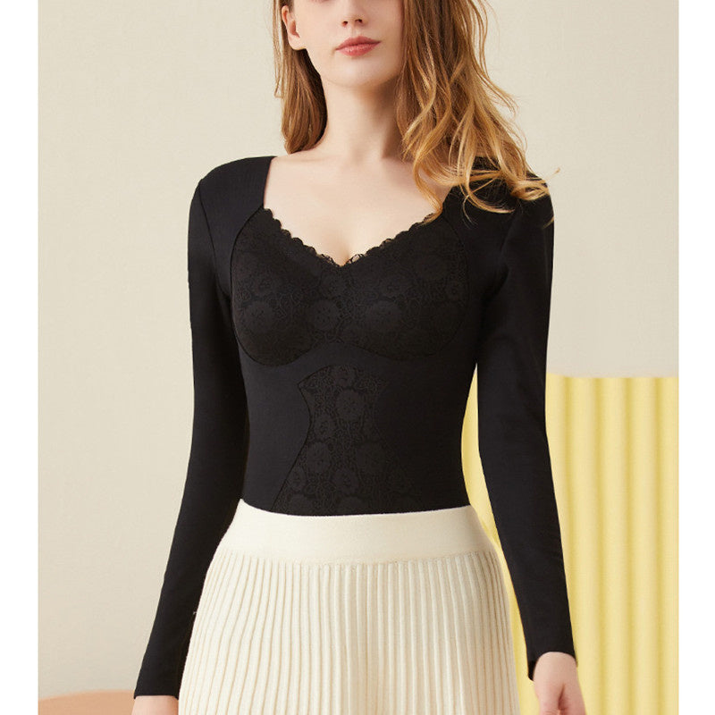 Winter Thermal Underwear Tops Women Removable Chest Pad Intimates