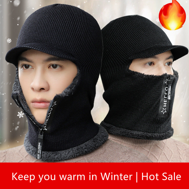 Men Knitted Thick Hat-Scarf One-piece for Daily & Cycling