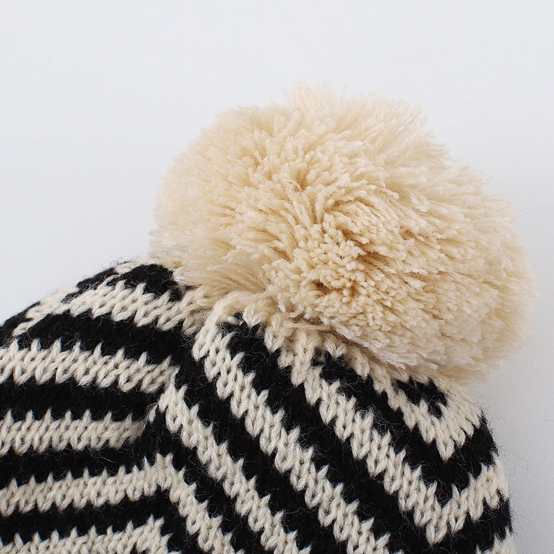 Two-piece Children's Striped Warm Scarf And Hat