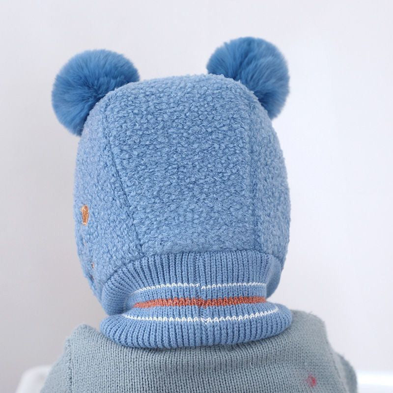 1-3 year old baby ear cap warm wool cap neck