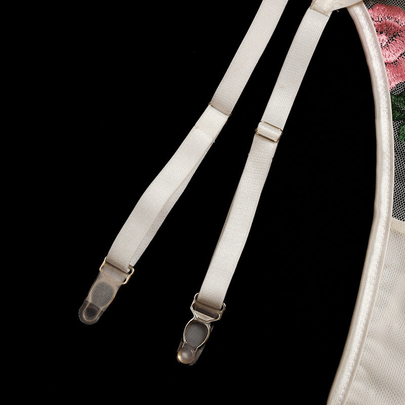 Sexy Lace Floral Embroidery Mesh Bra Set