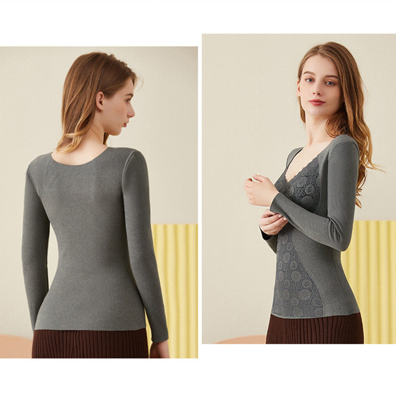 Winter Thermal Underwear Tops Women Removable Chest Pad Intimates