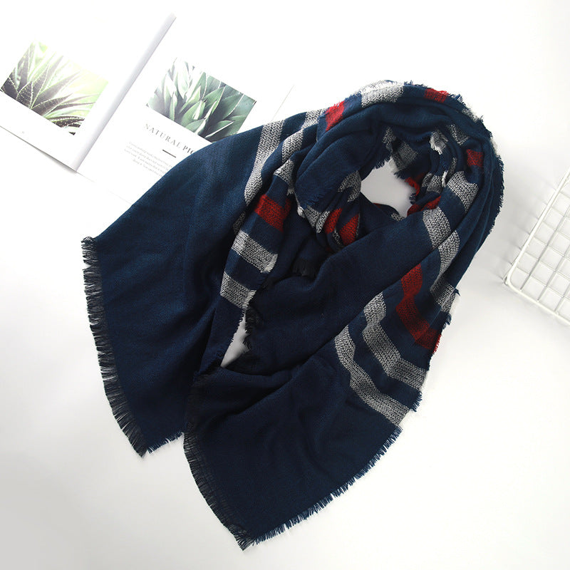 Women Windproof Warm Knitted Striped Scarf