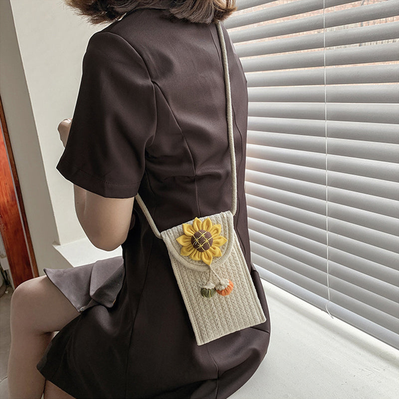 Vintage Woven Sunflower Shoulder Bag